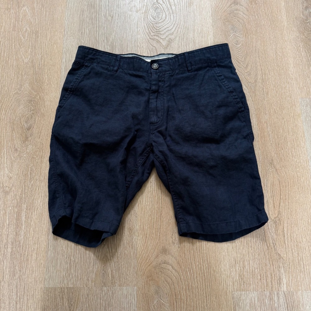 Fat Face South Coast Linen Shorts Mens 34 Navy Blue Flat Front‎ Casual Summer